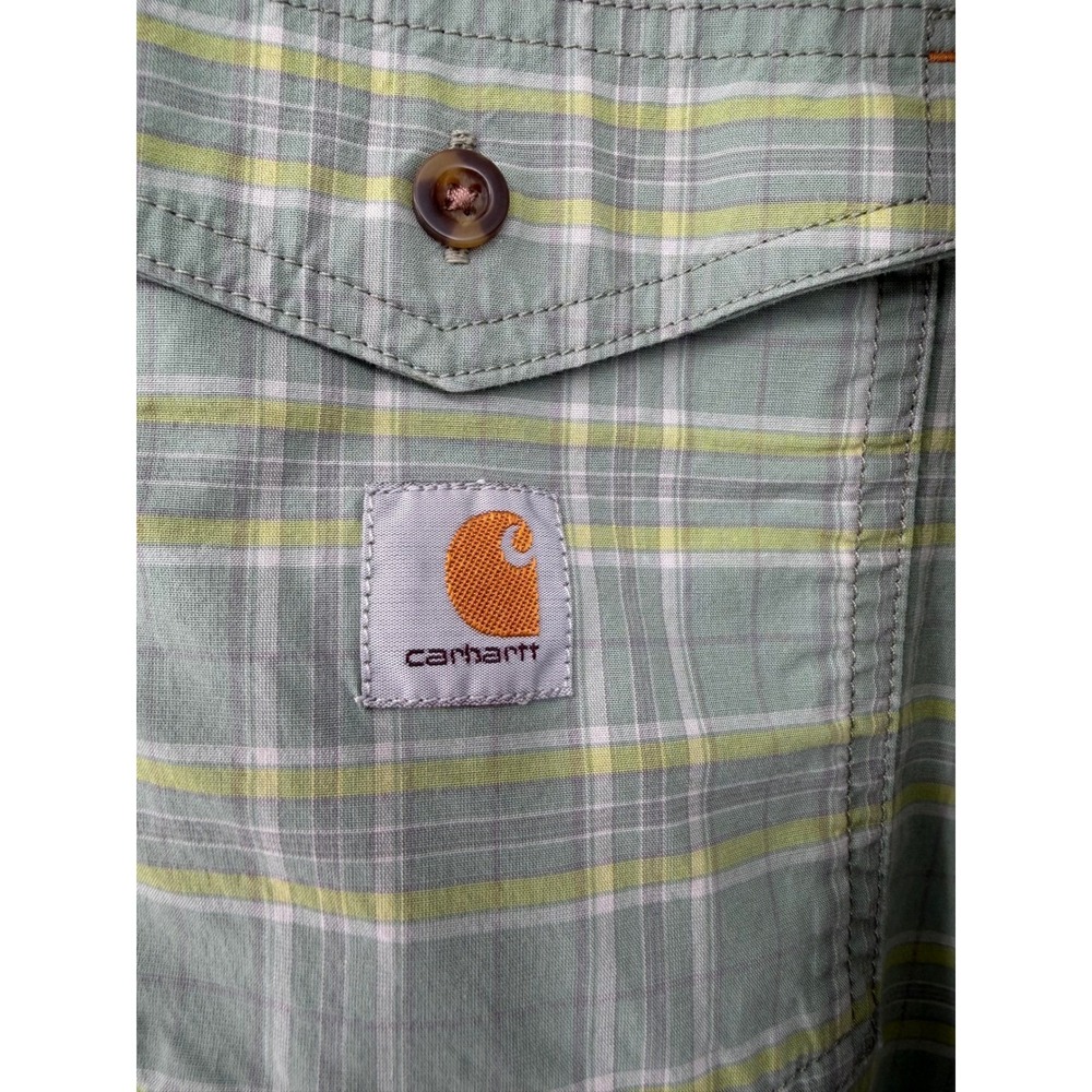 Carhartt Rugged Flex Mens 2XL Green Plaid Short Sleeve Button Down Work Shirt‎